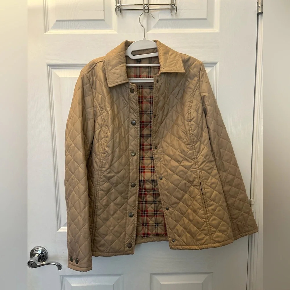 ! Brooks Brothers 346 Quilted Jacket British Plaid Lining Orange Women's 8